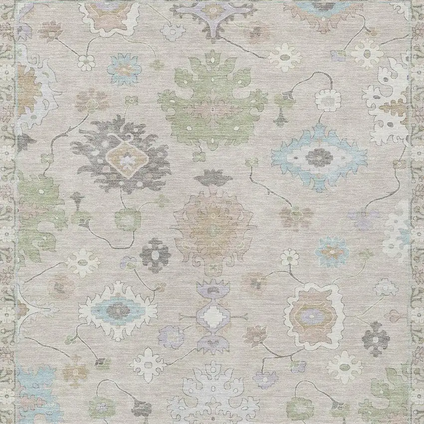 Linen And Fern Green Oriental Washable Indoor Outdoor Area Rug Photo 5