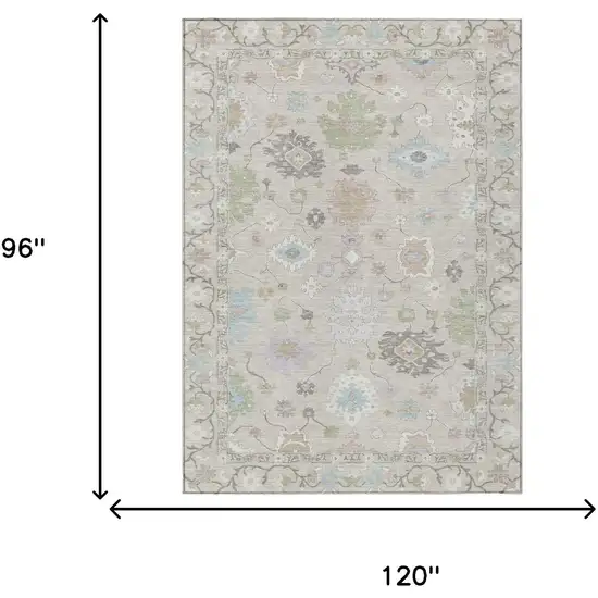 Linen And Fern Green Oriental Washable Indoor Outdoor Area Rug Photo 9
