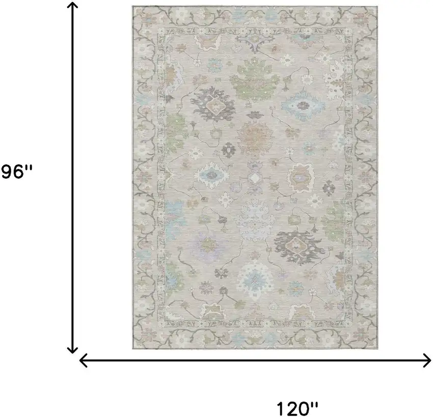 Linen And Fern Green Oriental Washable Indoor Outdoor Area Rug Photo 9