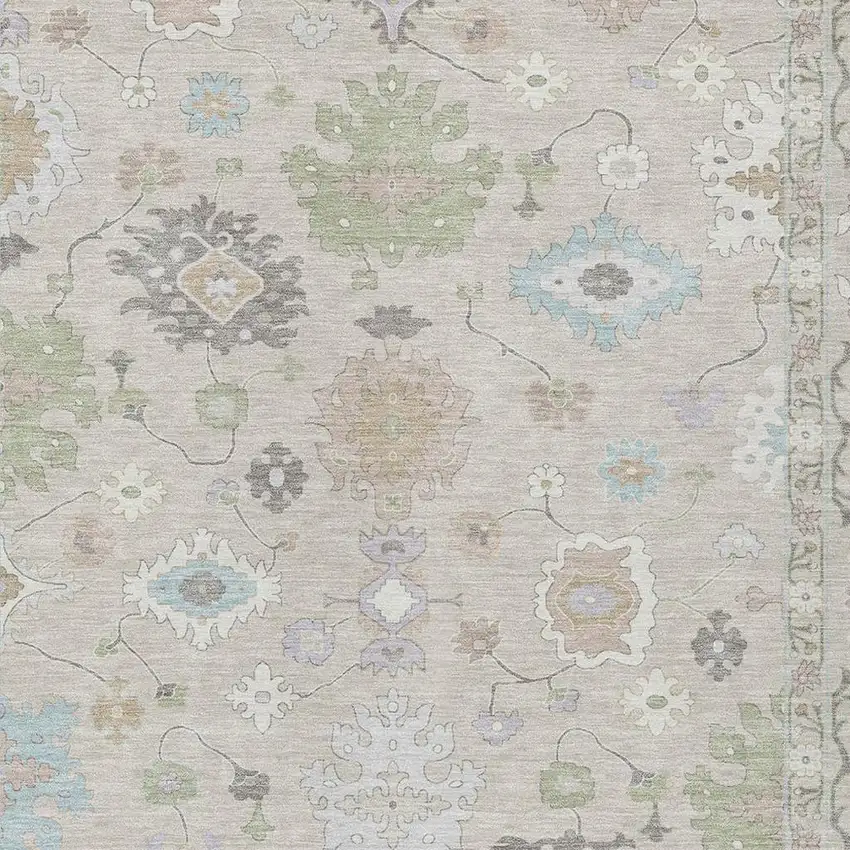 Linen And Fern Green Oriental Washable Indoor Outdoor Area Rug Photo 3