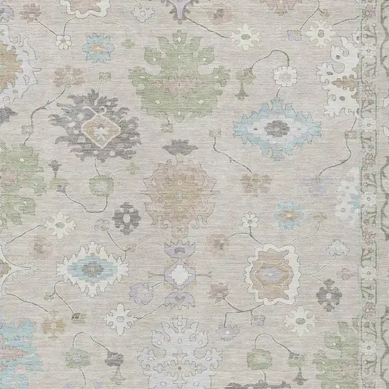 Linen And Fern Green Oriental Washable Indoor Outdoor Area Rug Photo 3