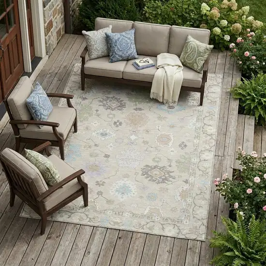Linen And Fern Green Oriental Washable Indoor Outdoor Area Rug Photo 1