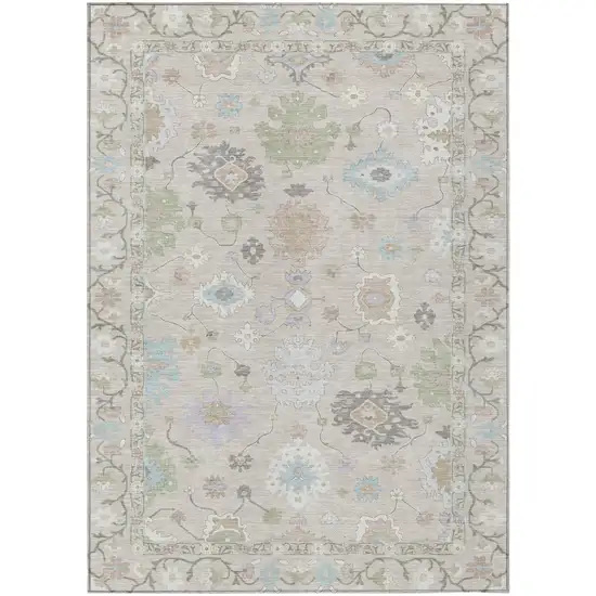 Linen And Fern Green Oriental Washable Indoor Outdoor Area Rug Photo 2