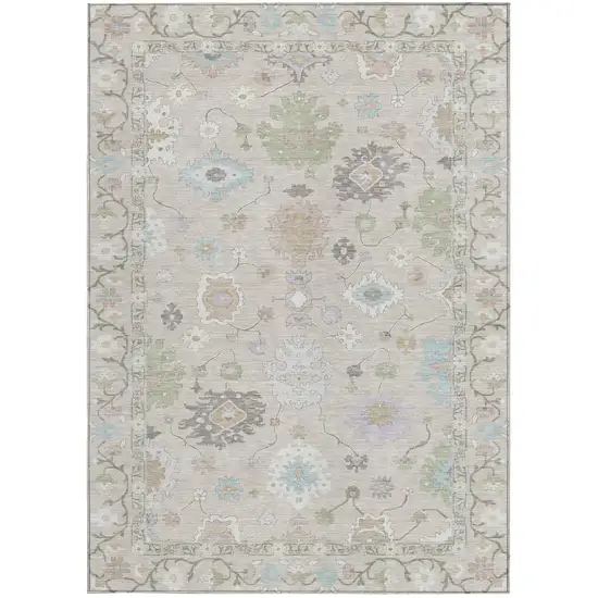 Linen And Fern Green Oriental Washable Indoor Outdoor Area Rug Photo 4