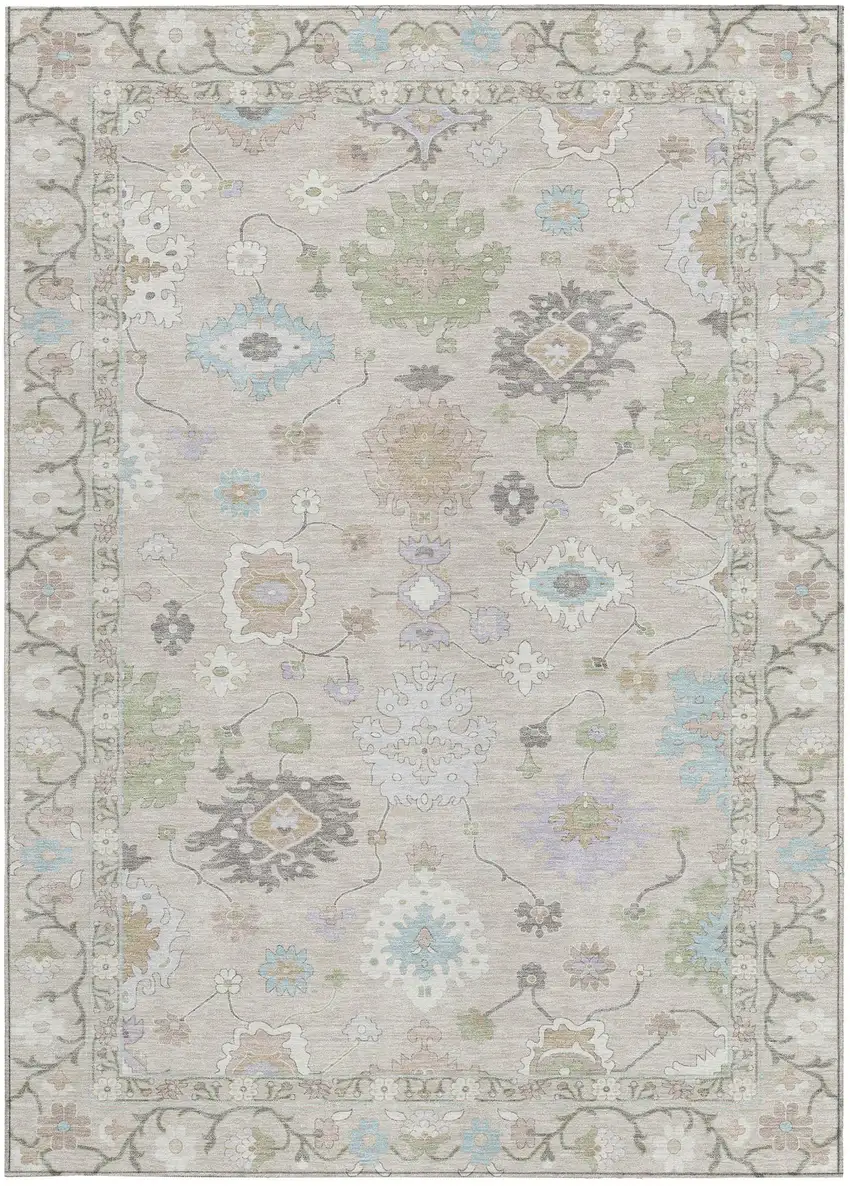 Linen And Fern Green Oriental Washable Indoor Outdoor Area Rug Photo 4