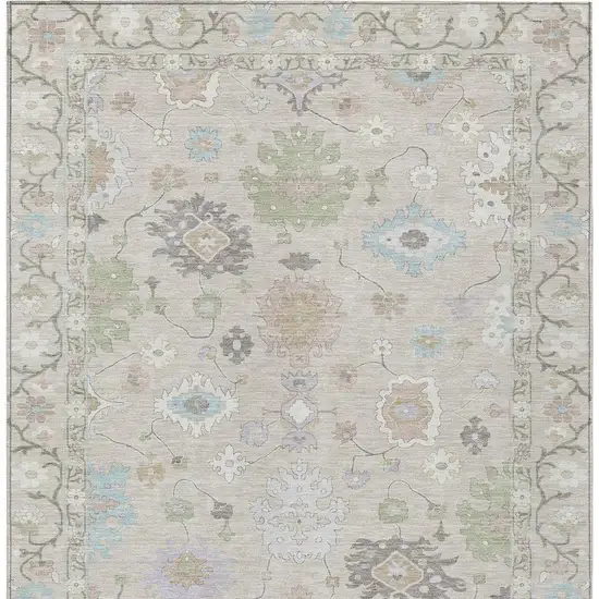 Linen And Fern Green Oriental Washable Indoor Outdoor Area Rug Photo 4