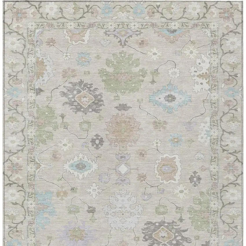 Linen And Fern Green Oriental Washable Indoor Outdoor Area Rug Photo 4