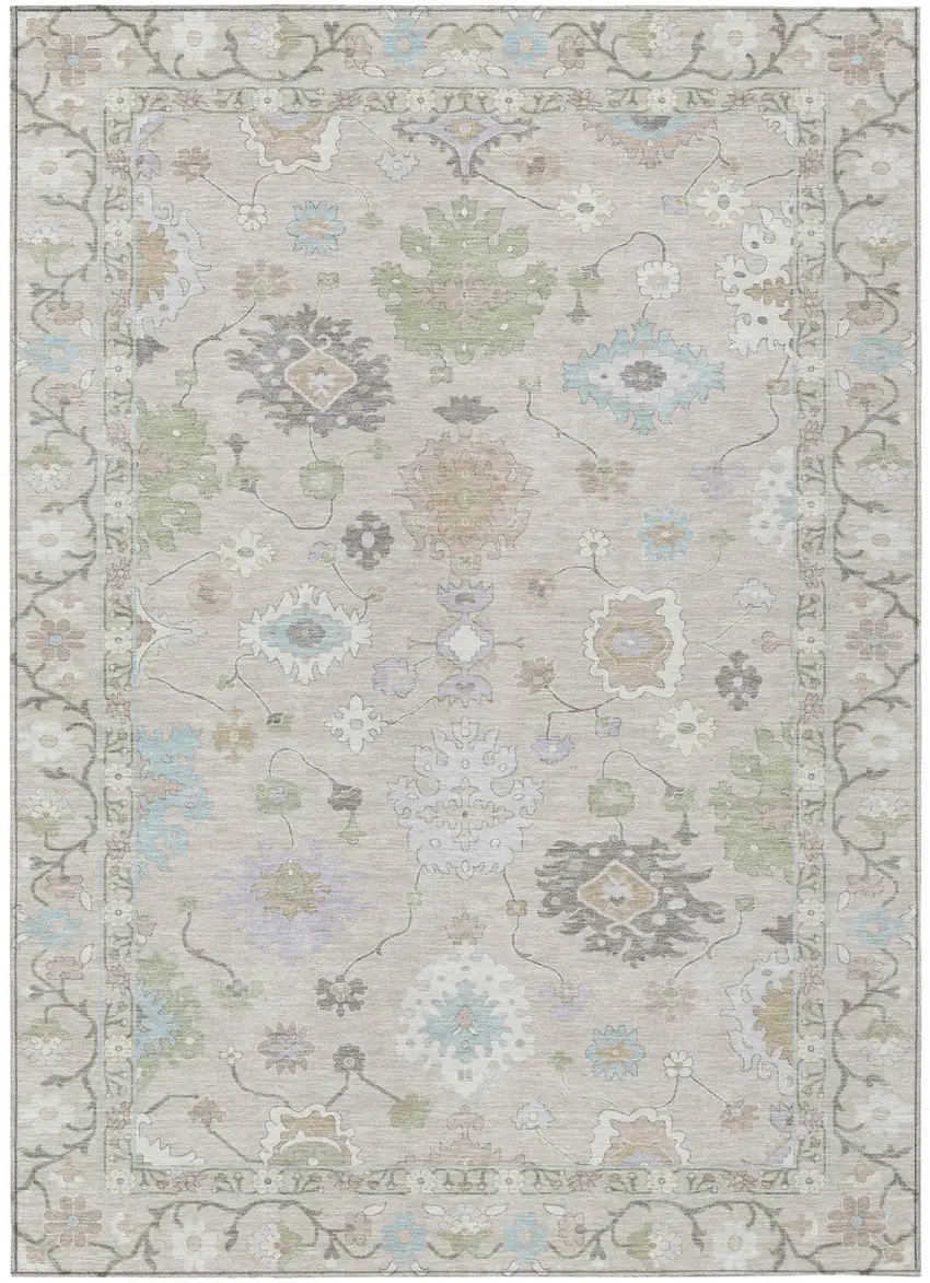 Linen And Fern Green Oriental Washable Indoor Outdoor Area Rug Photo 2
