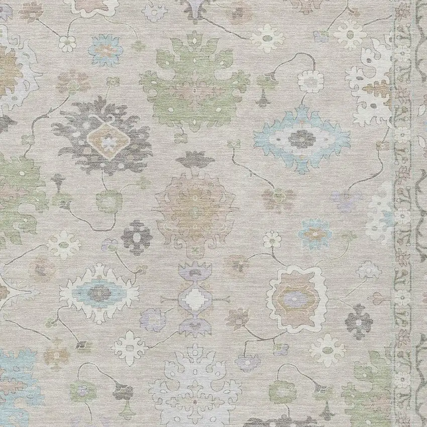 Linen And Fern Green Oriental Washable Indoor Outdoor Area Rug Photo 6