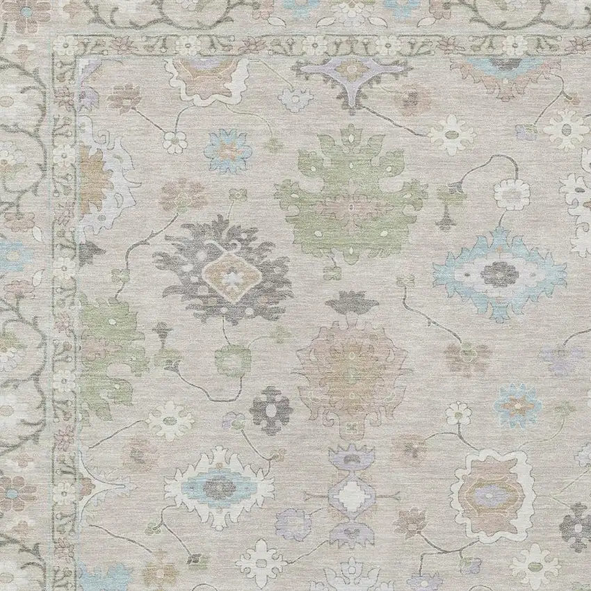 Linen And Fern Green Oriental Washable Indoor Outdoor Area Rug Photo 3