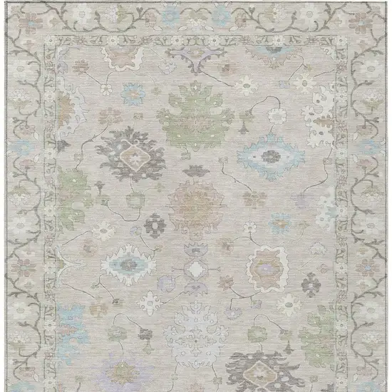 Linen And Fern Green Oriental Washable Indoor Outdoor Area Rug Photo 5