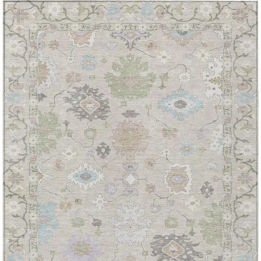 Linen And Fern Green Oriental Washable Indoor Outdoor Area Rug Photo 5
