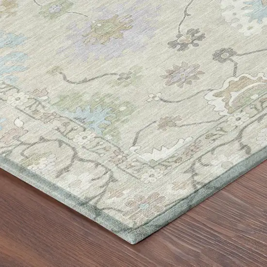 Linen And Fern Green Oriental Washable Indoor Outdoor Area Rug Photo 7