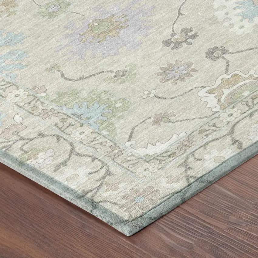Linen And Fern Green Oriental Washable Indoor Outdoor Area Rug Photo 7