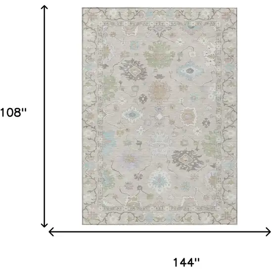 Linen And Fern Green Oriental Washable Indoor Outdoor Area Rug Photo 9