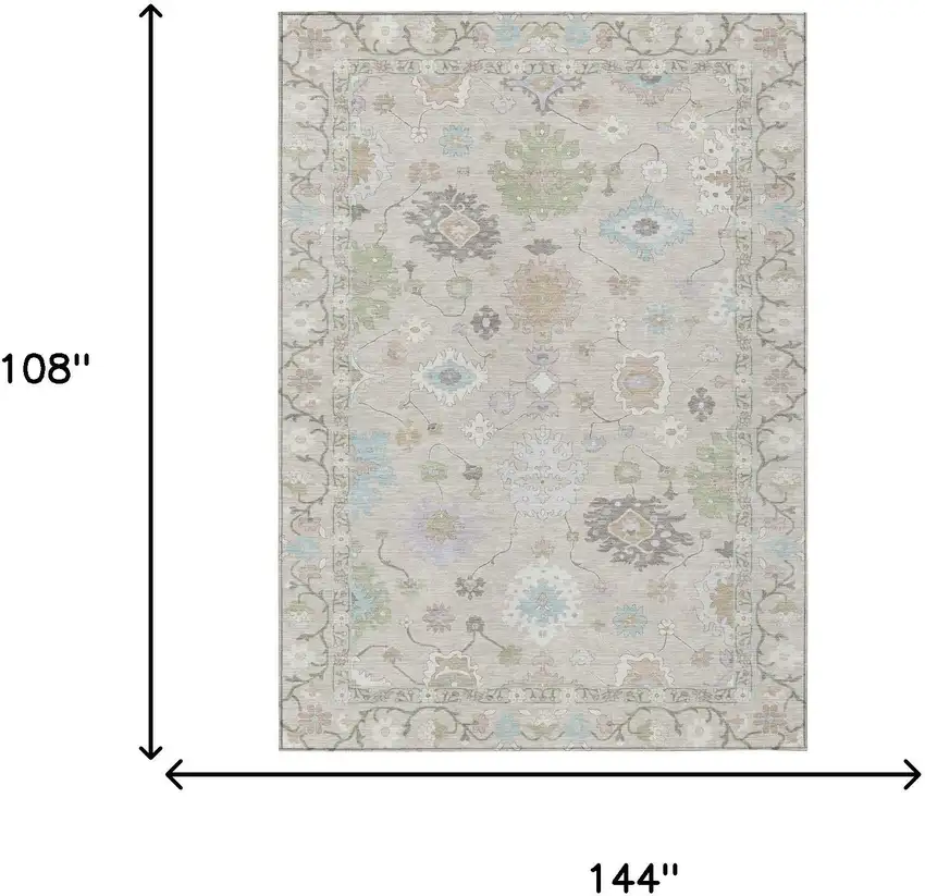 Linen And Fern Green Oriental Washable Indoor Outdoor Area Rug Photo 9
