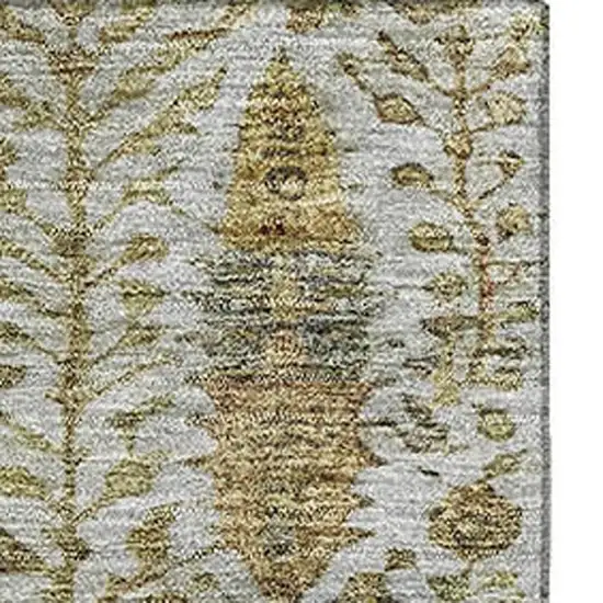 Linen And Gold Floral Vines Washable Area Rug With UV Protection Photo 4