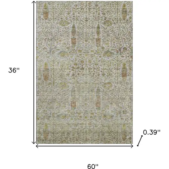 Linen And Gold Floral Vines Washable Area Rug With UV Protection Photo 9