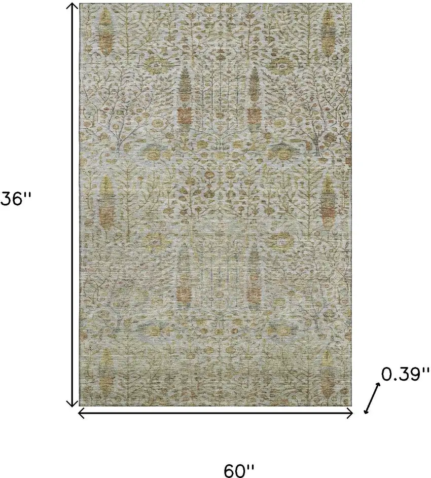 Linen And Gold Floral Vines Washable Area Rug With UV Protection Photo 9