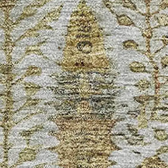 Linen And Gold Floral Vines Washable Area Rug With UV Protection Photo 3