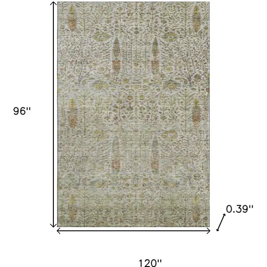 Linen And Gold Floral Vines Washable Area Rug With UV Protection Photo 9