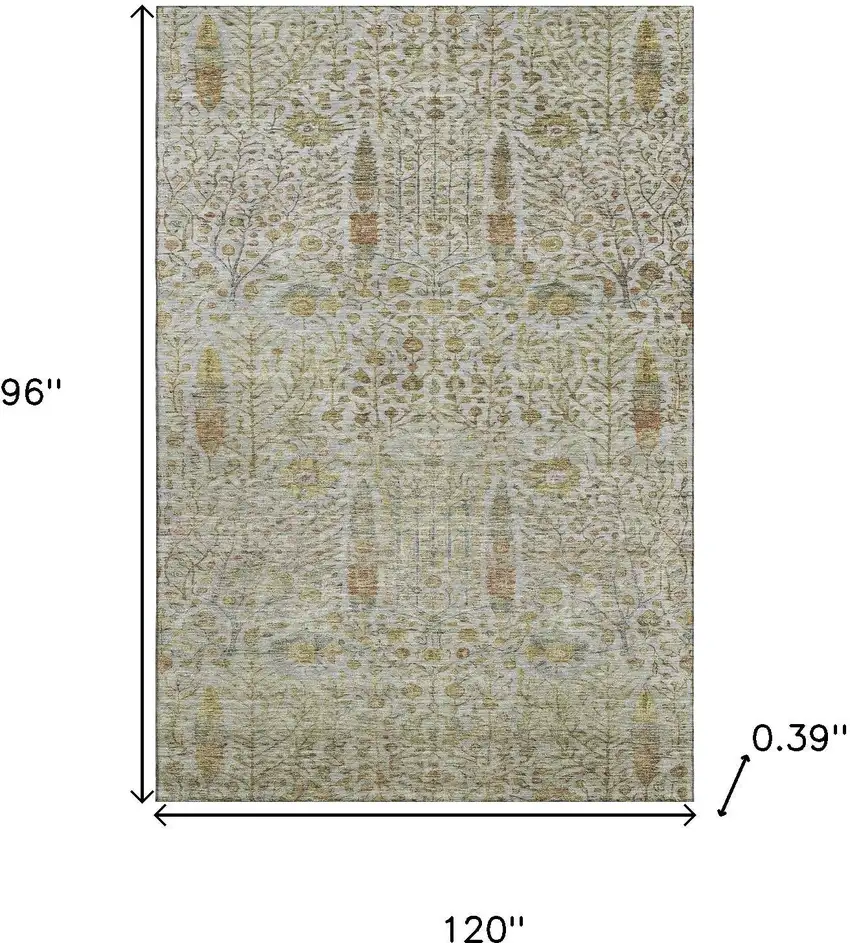 Linen And Gold Floral Vines Washable Area Rug With UV Protection Photo 9
