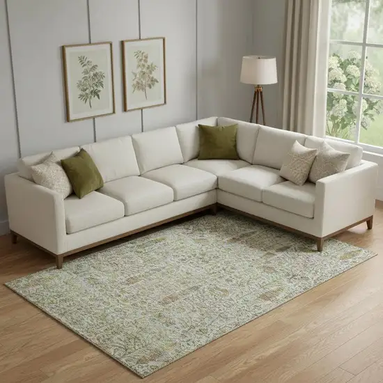 Linen And Gold Floral Vines Washable Area Rug With UV Protection Photo 2