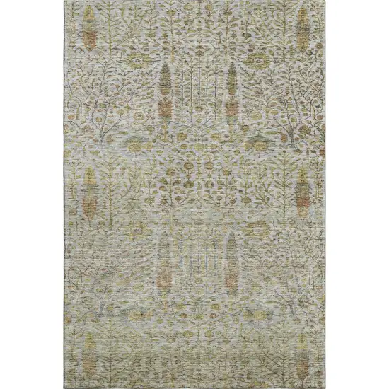 Linen And Gold Floral Vines Washable Area Rug With UV Protection Photo 1