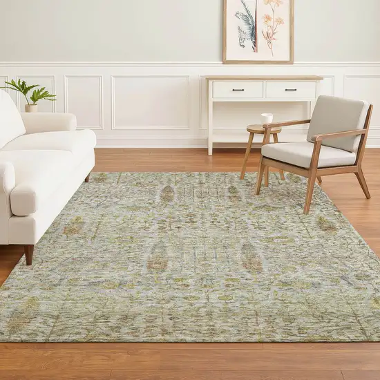 Linen And Gold Floral Vines Washable Area Rug With UV Protection Photo 5