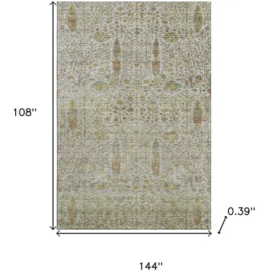 Linen And Gold Floral Vines Washable Area Rug With UV Protection Photo 8