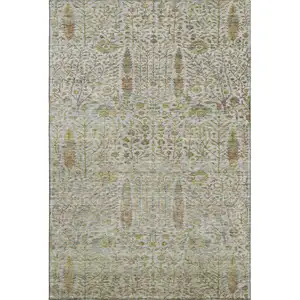 Photo of Linen And Gold Floral Vines Washable Area Rug With UV Protection
