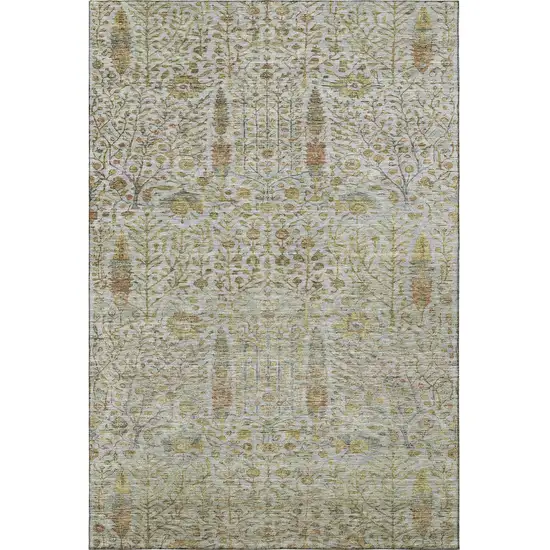 Linen And Gold Floral Vines Washable Area Rug With UV Protection Photo 4