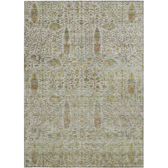 Linen And Gold Floral Washable Indoor Outdoor Area Rug Photo 3