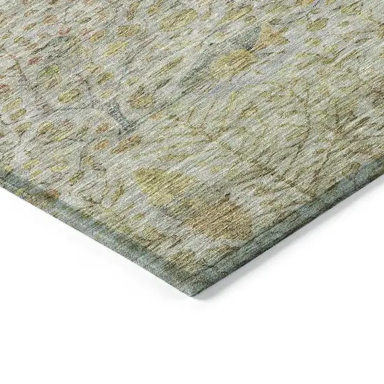 Linen And Gold Floral Washable Indoor Outdoor Area Rug Photo 9