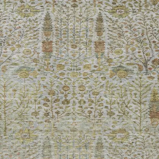 Linen And Gold Floral Washable Indoor Outdoor Area Rug Photo 4