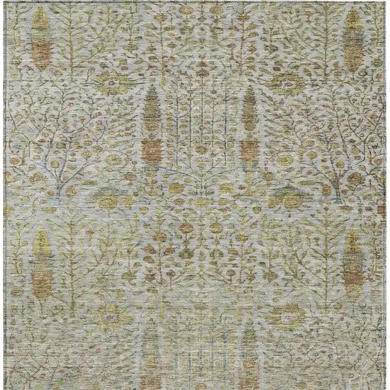 Linen And Gold Floral Washable Indoor Outdoor Area Rug Photo 4