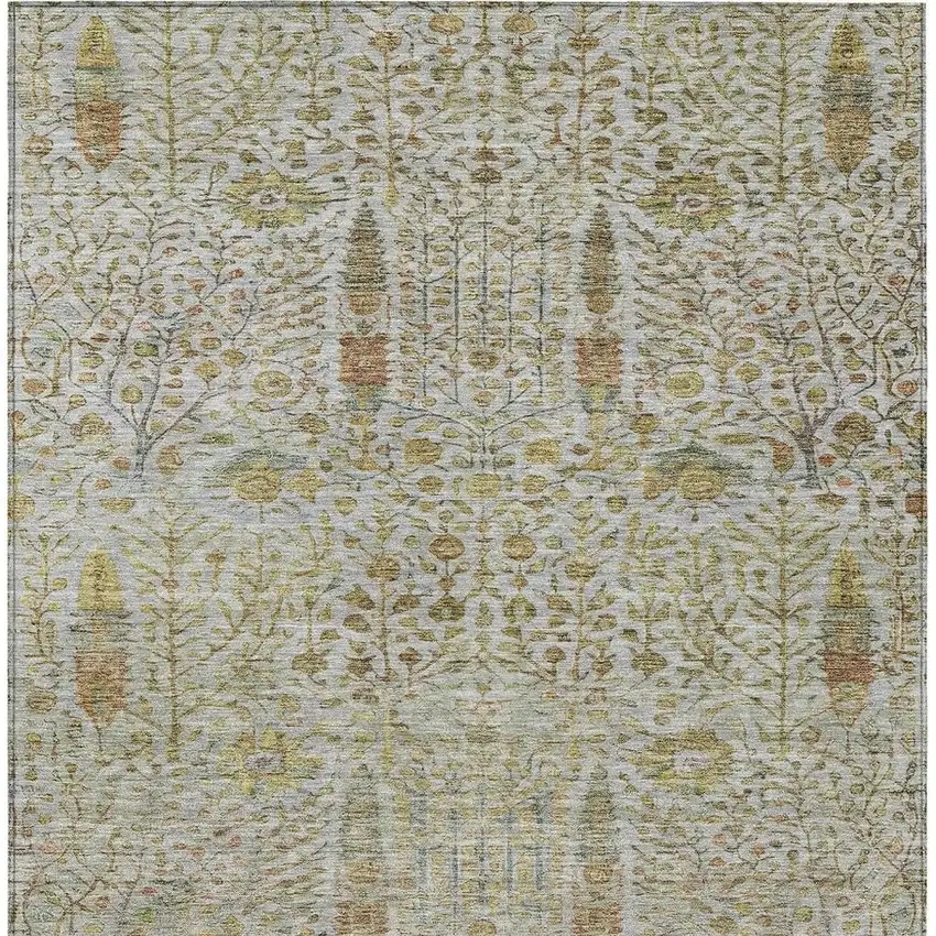 Linen And Gold Floral Washable Indoor Outdoor Area Rug Photo 4