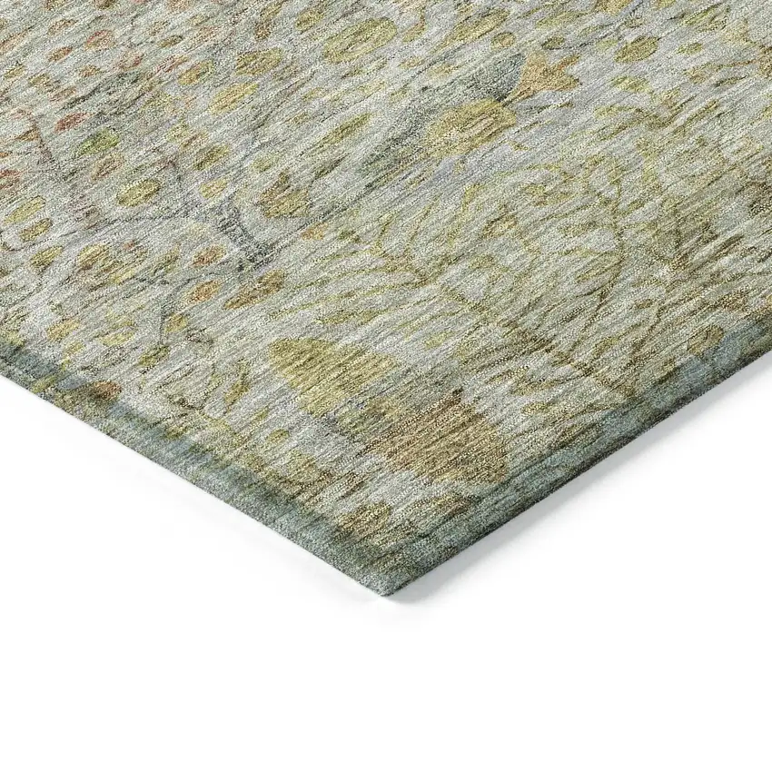 Linen And Gold Floral Washable Indoor Outdoor Area Rug Photo 9