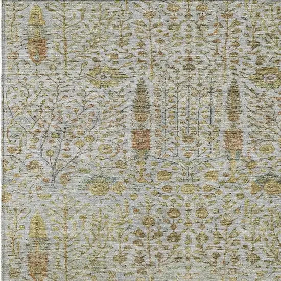 Linen And Gold Floral Washable Indoor Outdoor Area Rug Photo 4