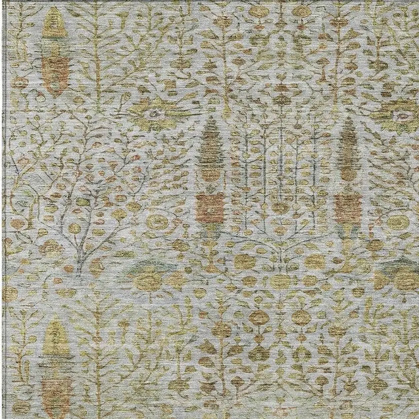 Linen And Gold Floral Washable Indoor Outdoor Area Rug Photo 4