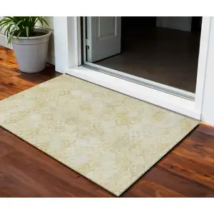 Photo of Linen And Gold Geometric Washable Indoor Outdoor Area Rug