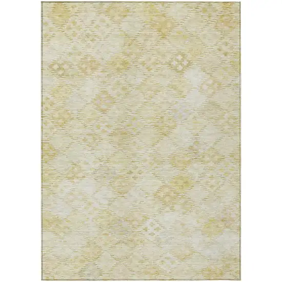 Linen And Gold Geometric Washable Indoor Outdoor Area Rug Photo 2