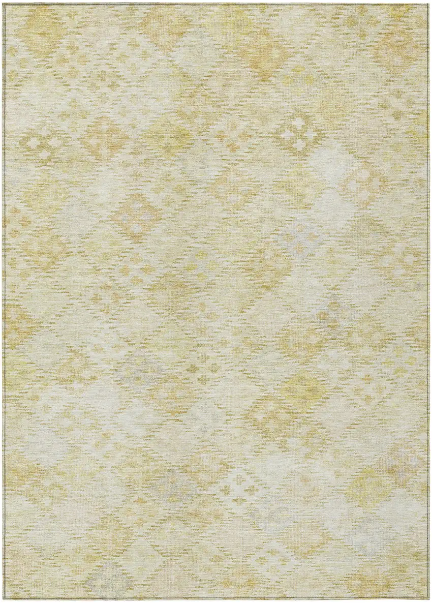 Linen And Gold Geometric Washable Indoor Outdoor Area Rug Photo 2