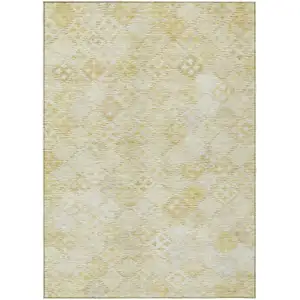 Photo of Linen And Gold Geometric Washable Indoor Outdoor Area Rug
