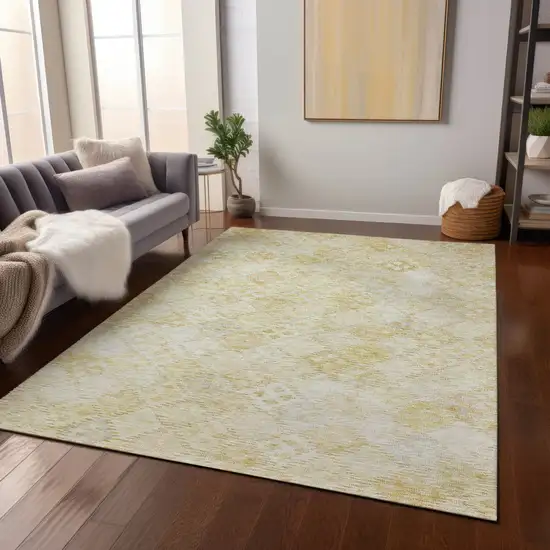 Linen And Gold Geometric Washable Indoor Outdoor Area Rug Photo 9