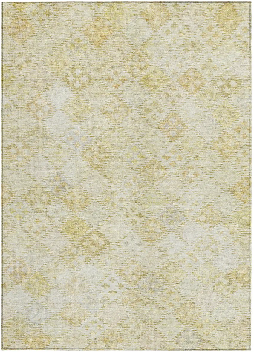 Linen And Gold Geometric Washable Indoor Outdoor Area Rug Photo 6
