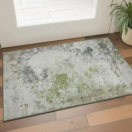 Linen And Gray Abstract Washable Area Rug With UV Protection Photo 2