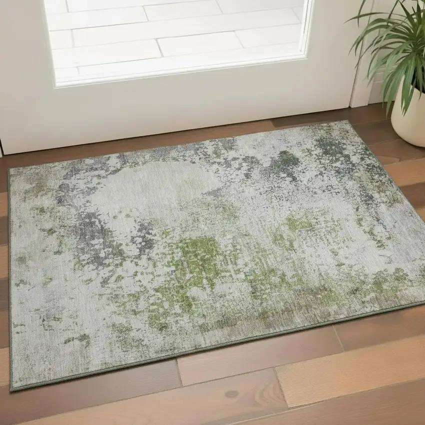 Linen And Gray Abstract Washable Area Rug With UV Protection Photo 2