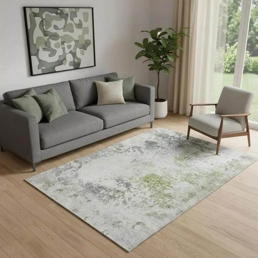 Linen And Gray Abstract Washable Area Rug With UV Protection Photo 2