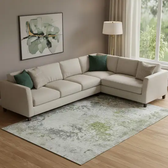 Linen And Gray Abstract Washable Area Rug With UV Protection Photo 2